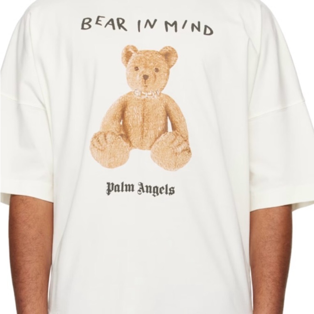 Palm Angels White Tee with Tan Teddy Graphic